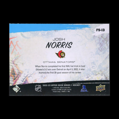 2022-23 UD Series 1 JOSH NORRIS #FS-13 Free styles Blue parallel Ottawa Senators