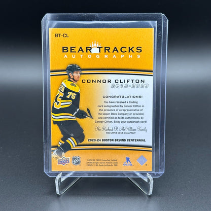 2023-24 UD Boston Bruins Centennial CONNOR CLIFTON #BT-CL Bear Tracks Autograph