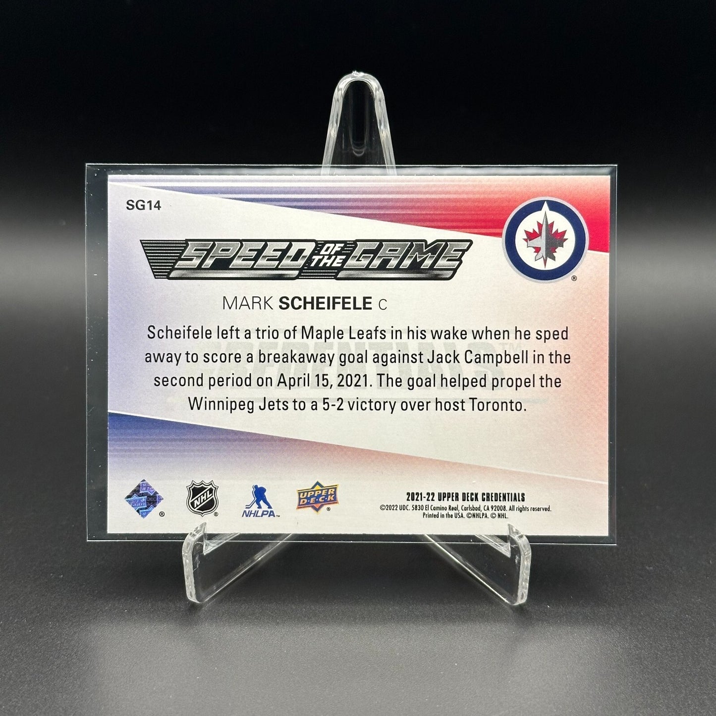 2021-22 UD Credentials MARK SCHEIFELE #SG14 Speed of the Game - Winnipeg Jets