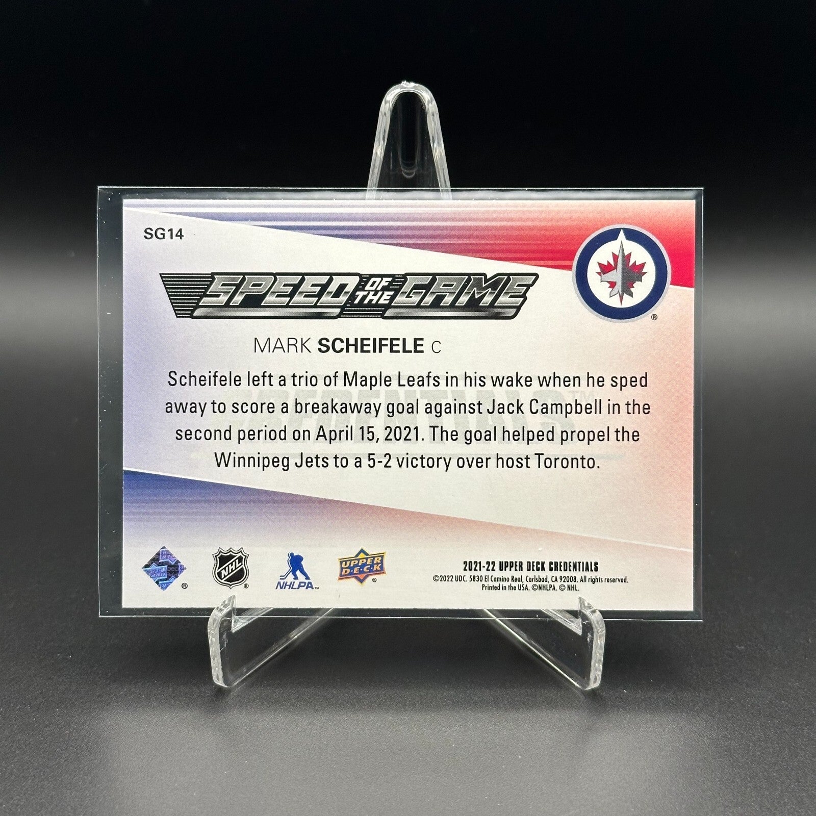 2021-22 UD Credentials MARK SCHEIFELE #SG14 Speed of the Game - Winnipeg Jets