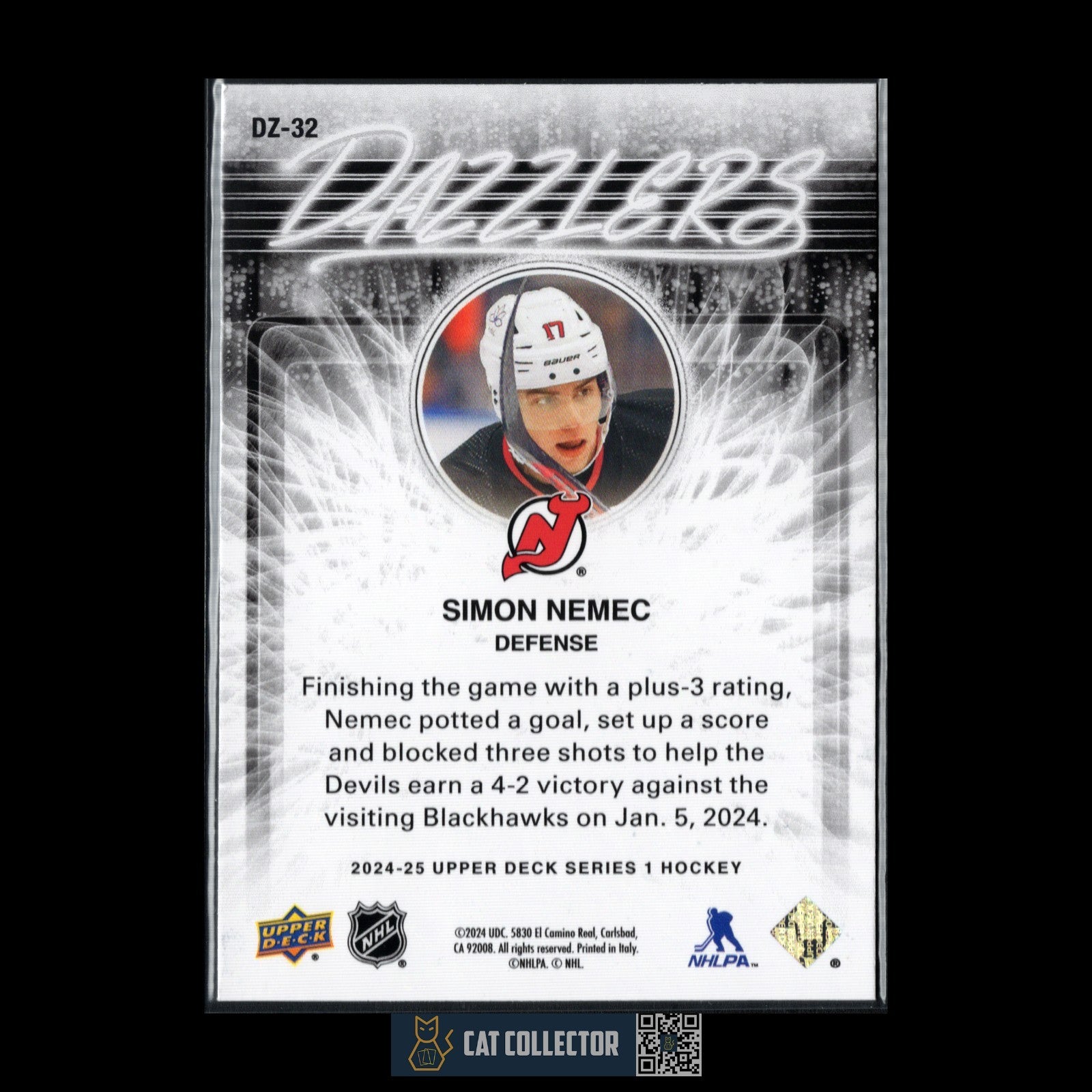 2024-25 UD Series 1 SIMON NEMEC #DZ-32 Dazzlers Orange - New Jersey Devils