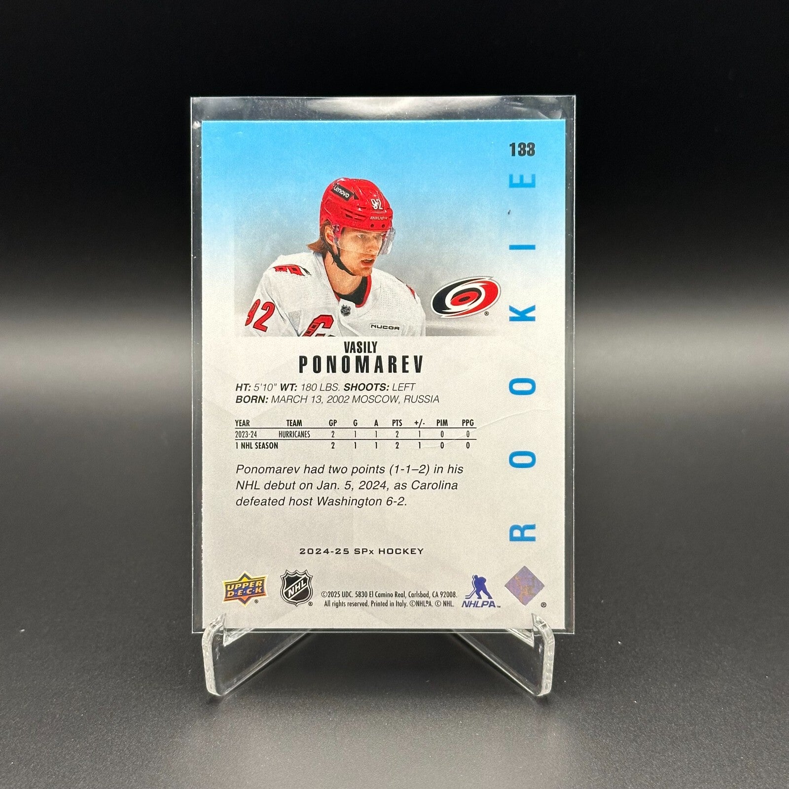 2024-25 Upper Deck SPx VASILY PONOMAREV #133 RC - Carolina Hurricanes