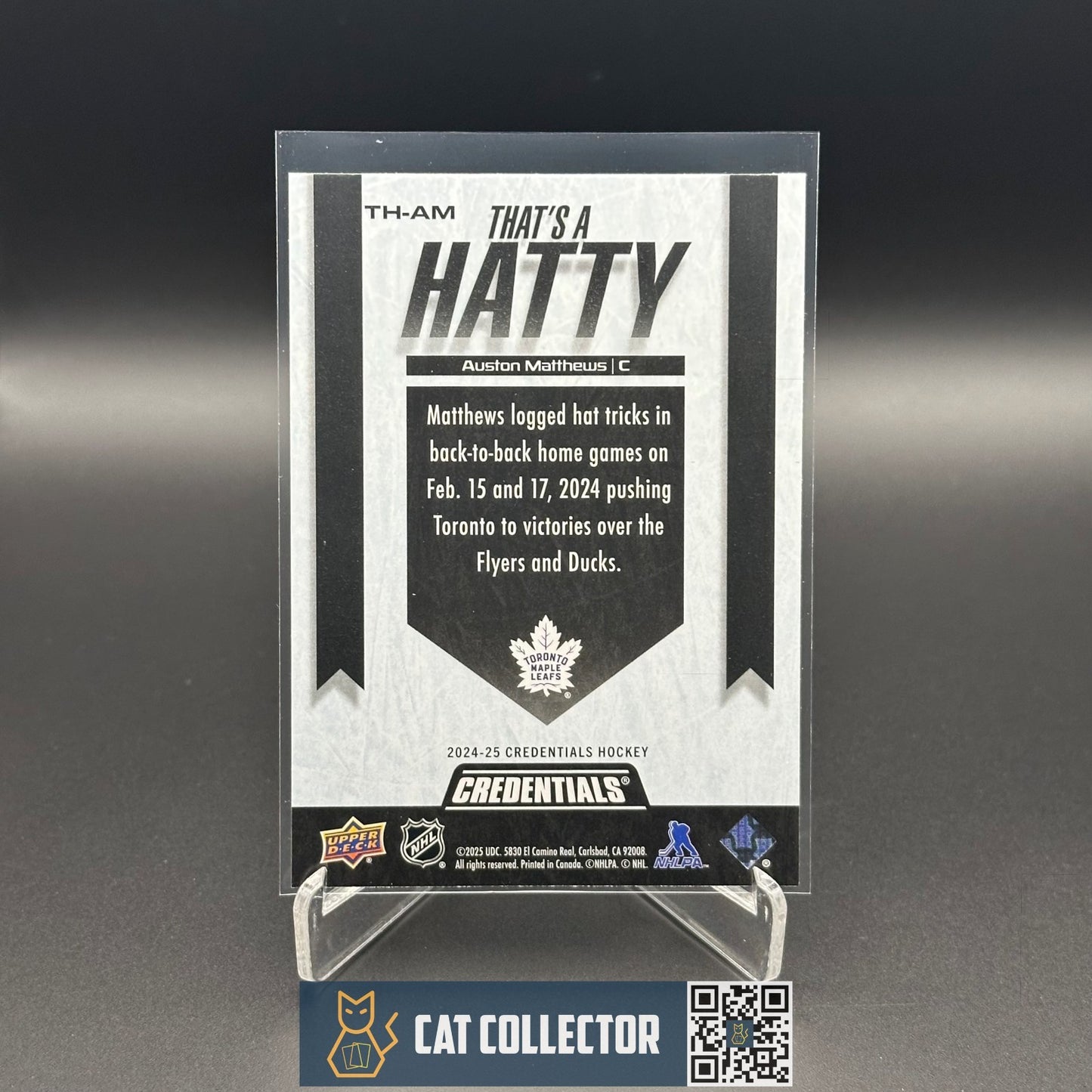 2024-25 UD Credentials AUSTON MATTHEWS #TH-AM That's a Hatty Toronto Maple Leafs