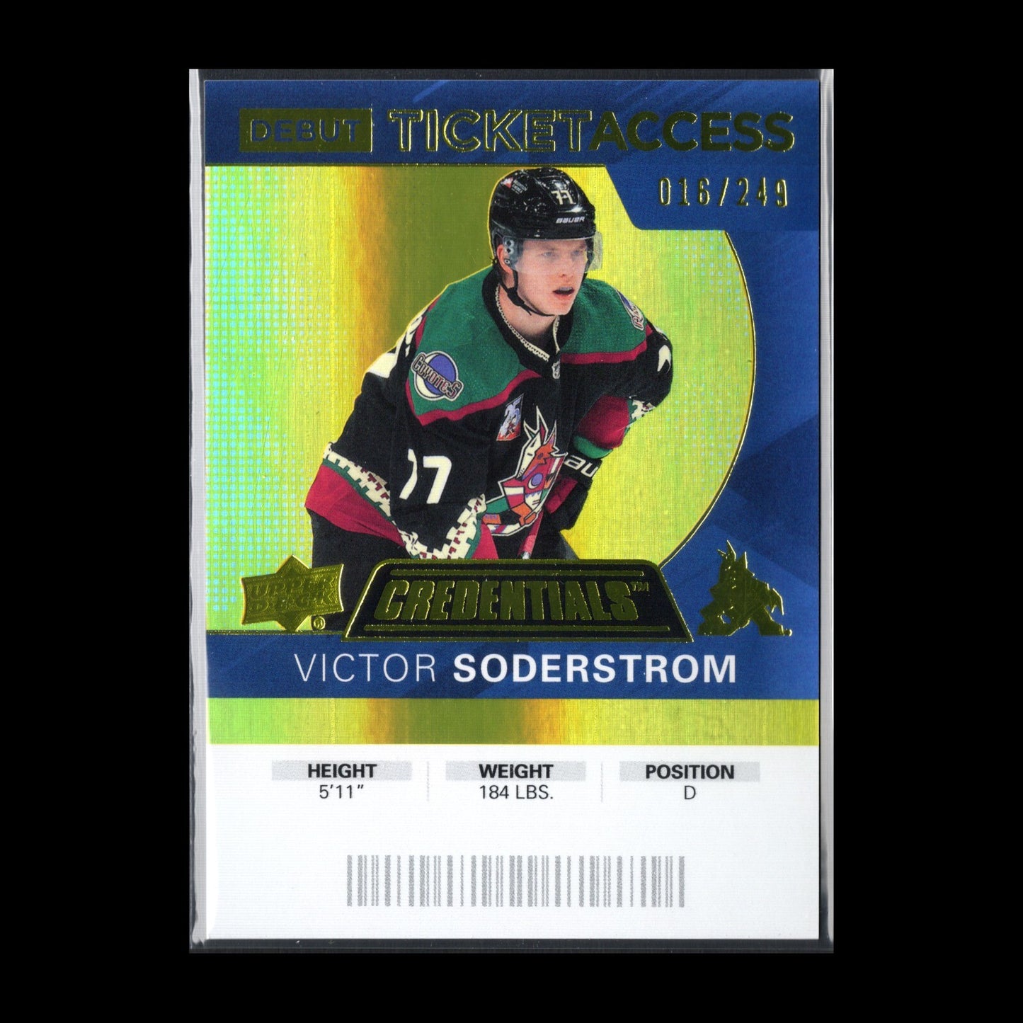 2020-21 UD Credentials VICTOR SODERSTROM #131 Debut Ticket Access Yellow RC /249