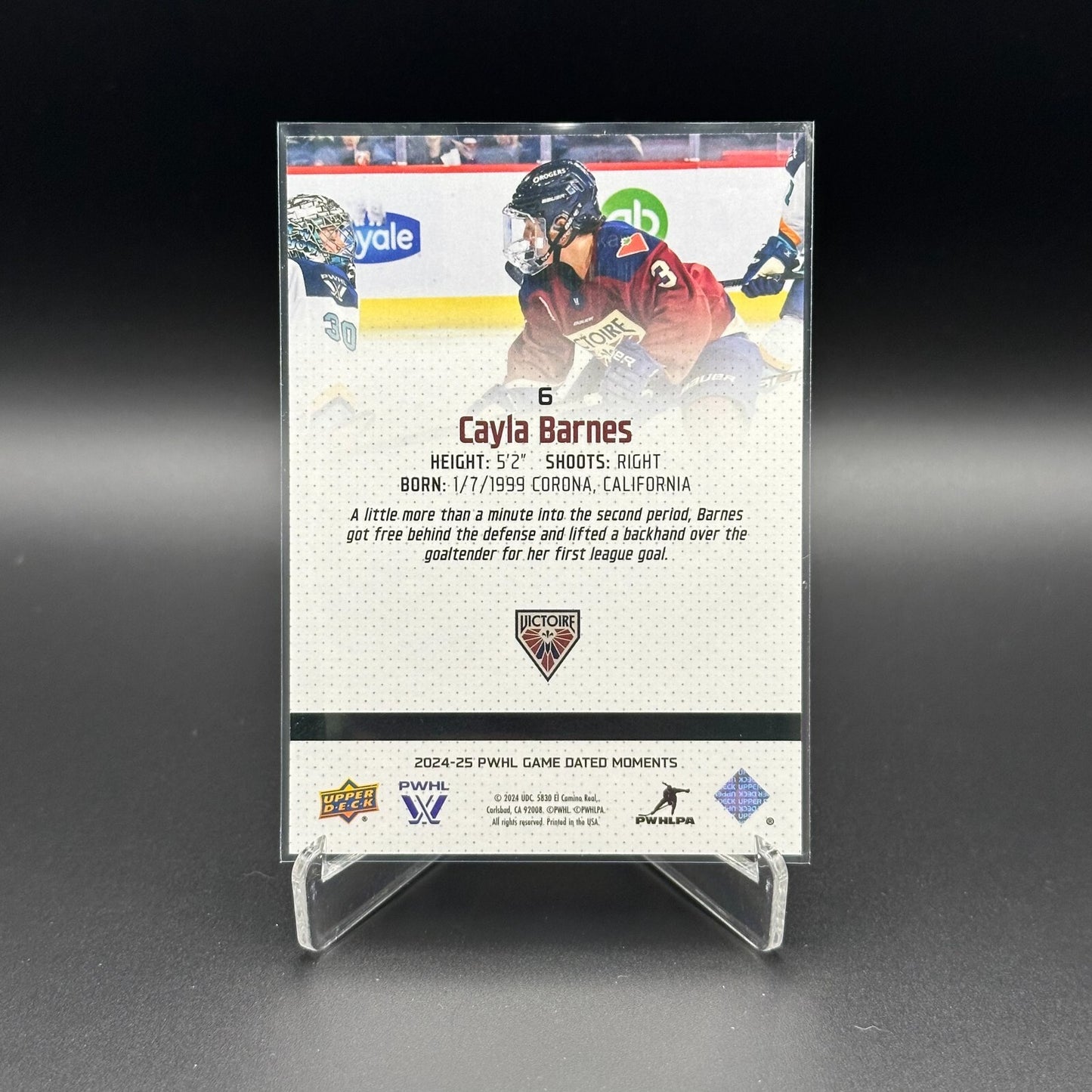 2024-25 UD PWHL Game Dated Moments CAYLA BARNES #6 Rookie RC - ONLINE EXCUSIVE!