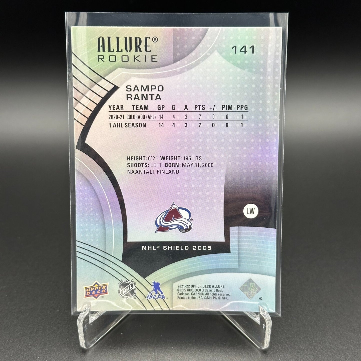 2021-22 UD Allure SAMPO RANTA #141 NHL Shield 1917 RC - Colorado Avalanche