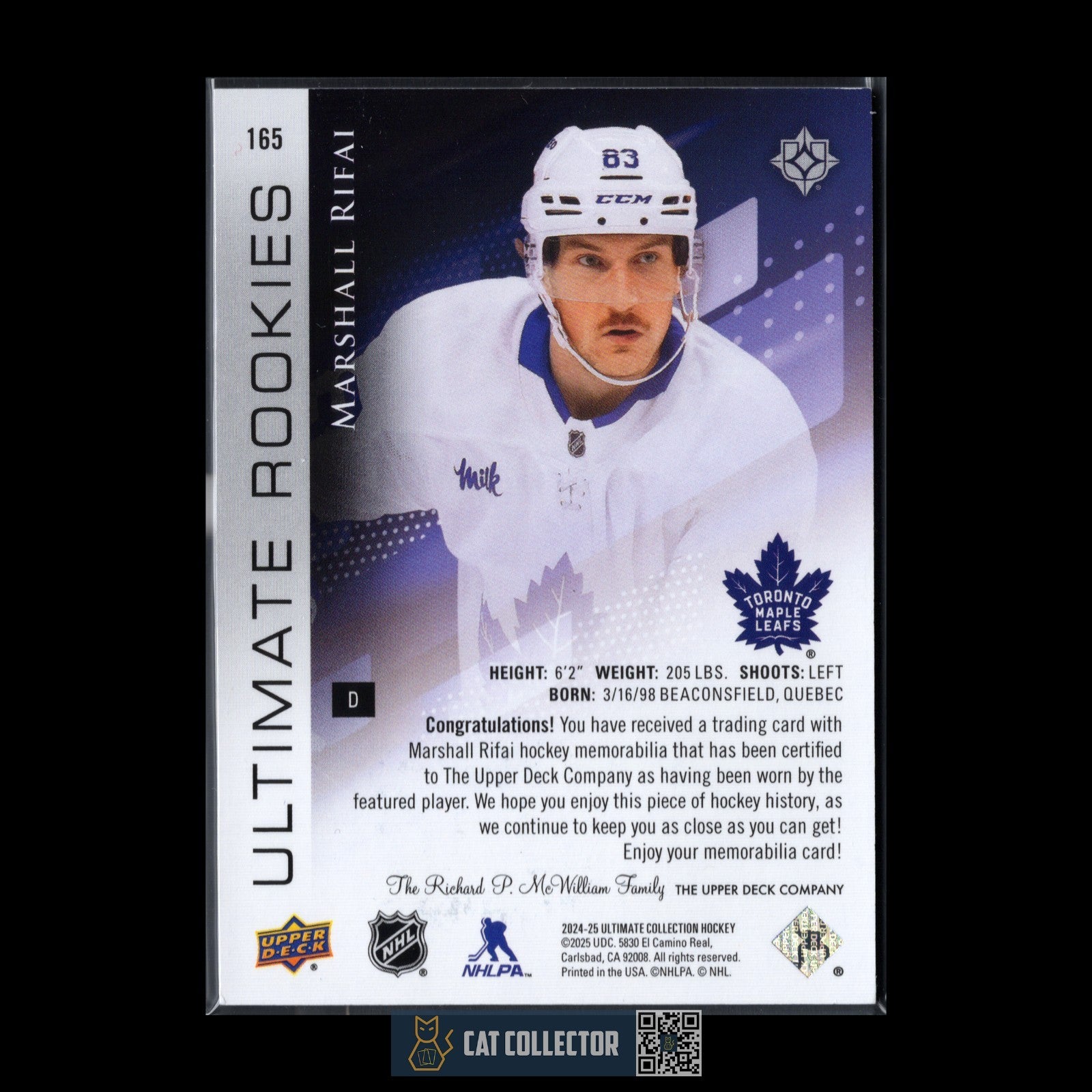 2024-25 UD Ultimate Collection MARSHALL RIFAI #165 Jersey Parallel RC /499