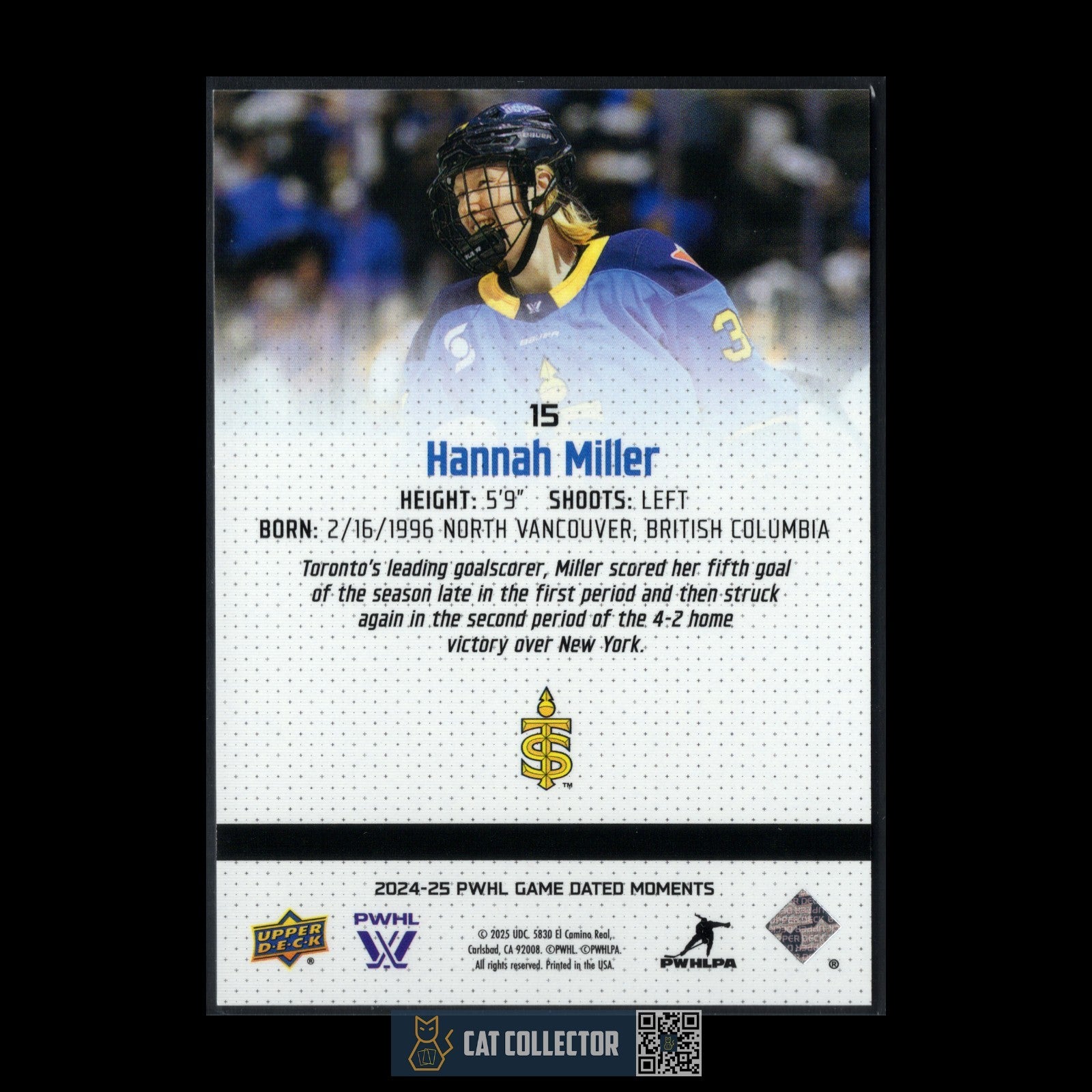 2024-25 UD PWHL Game Dated Moments HANNAH MILLER #15 ONLINE EXCUSIVE!