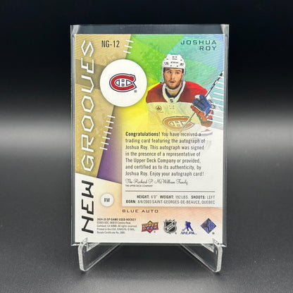 2024-25 UD SP Game Used JOSHUA ROY #NG-12 New Grooves Blue AUTO Rookie RC