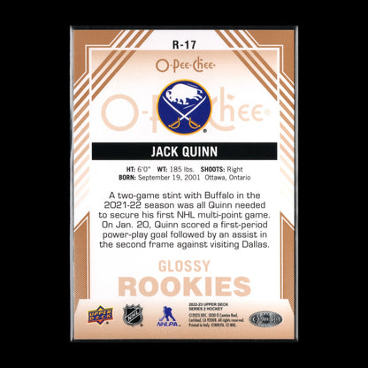 2022-23 O-Pee-Chee Series 2 JACK QUINN #R-17 Glossy Rookies Bronze