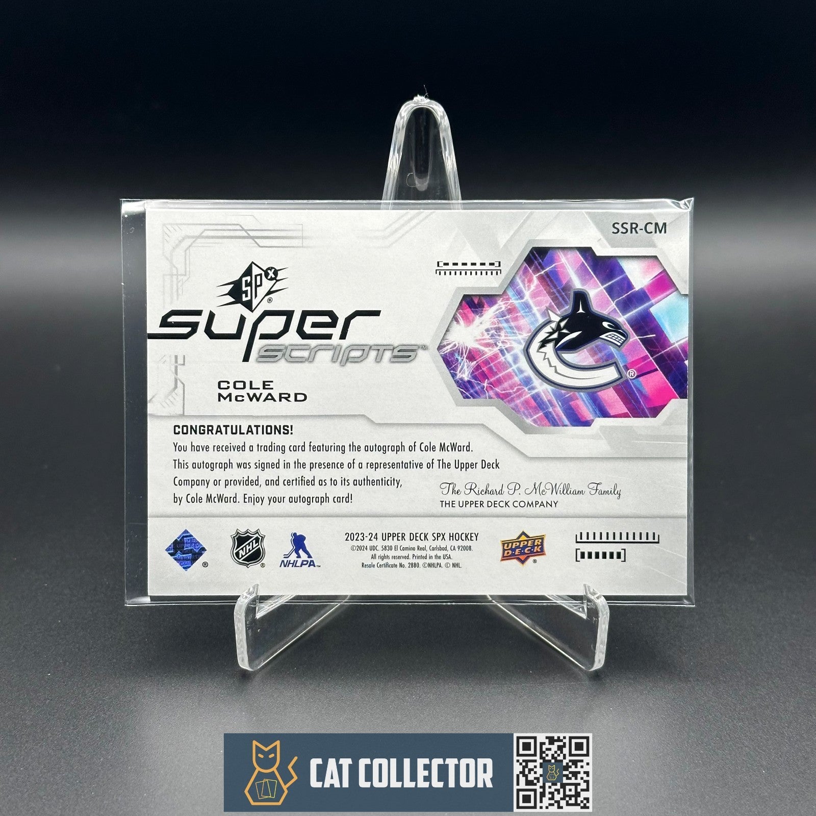 2023-24 UD SPx COLE MCWARD #SSR-CM Super Scripts RC Auto