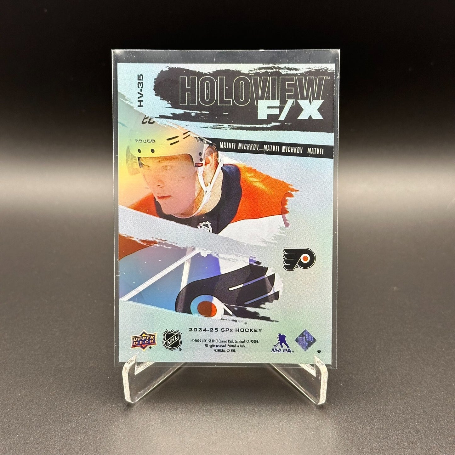 2024-25 UD SPx MATVEI MICHKOV #HV-35 Holoview F/X Rookie RC Philadelphia Flyers