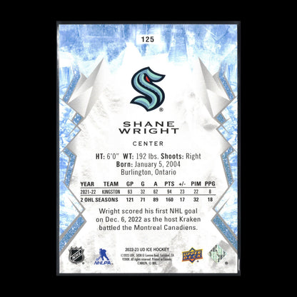 2022-23 UD Ice SHANE WRIGHT #125 Rookie RC - Seattle Kreaken