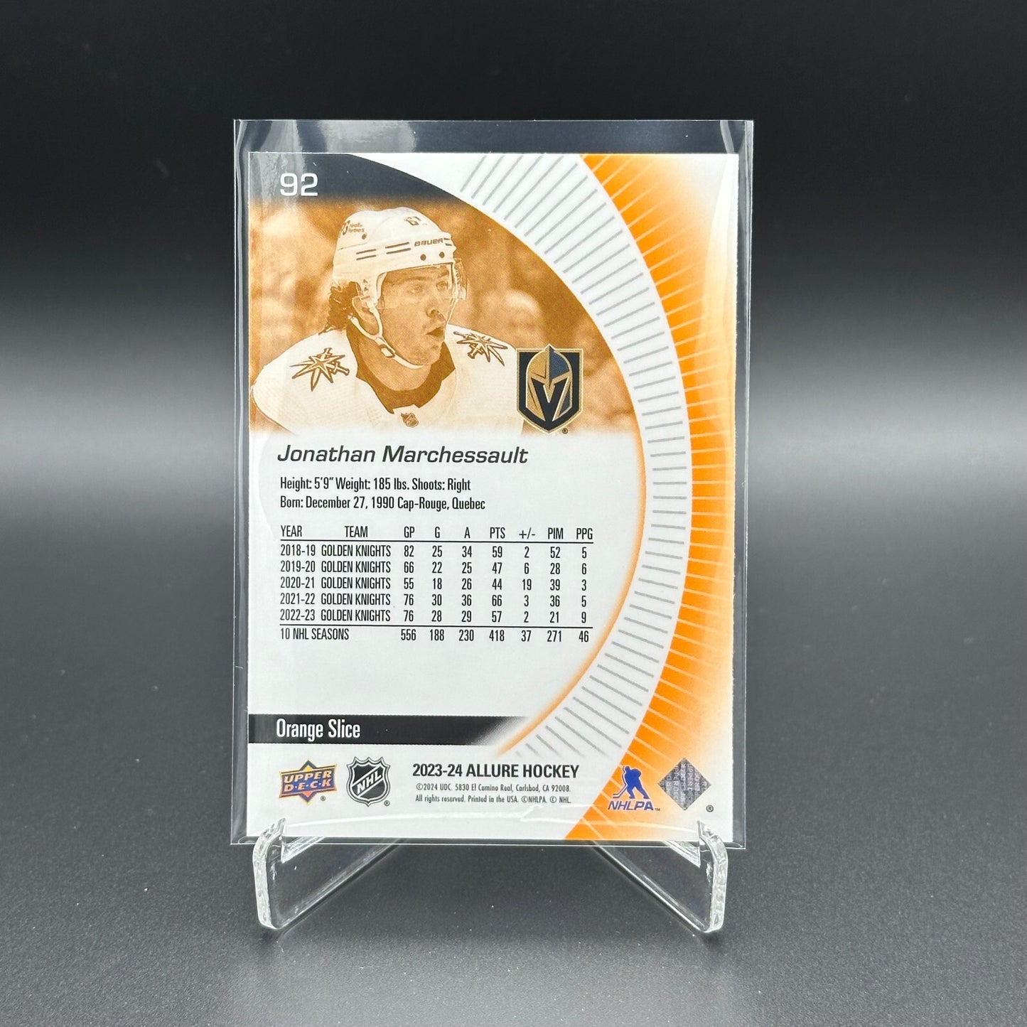 2023-24 UD Allure JONATHAN MARCHESSAULT #92 Orange Slice - Vegas Golden Knights
