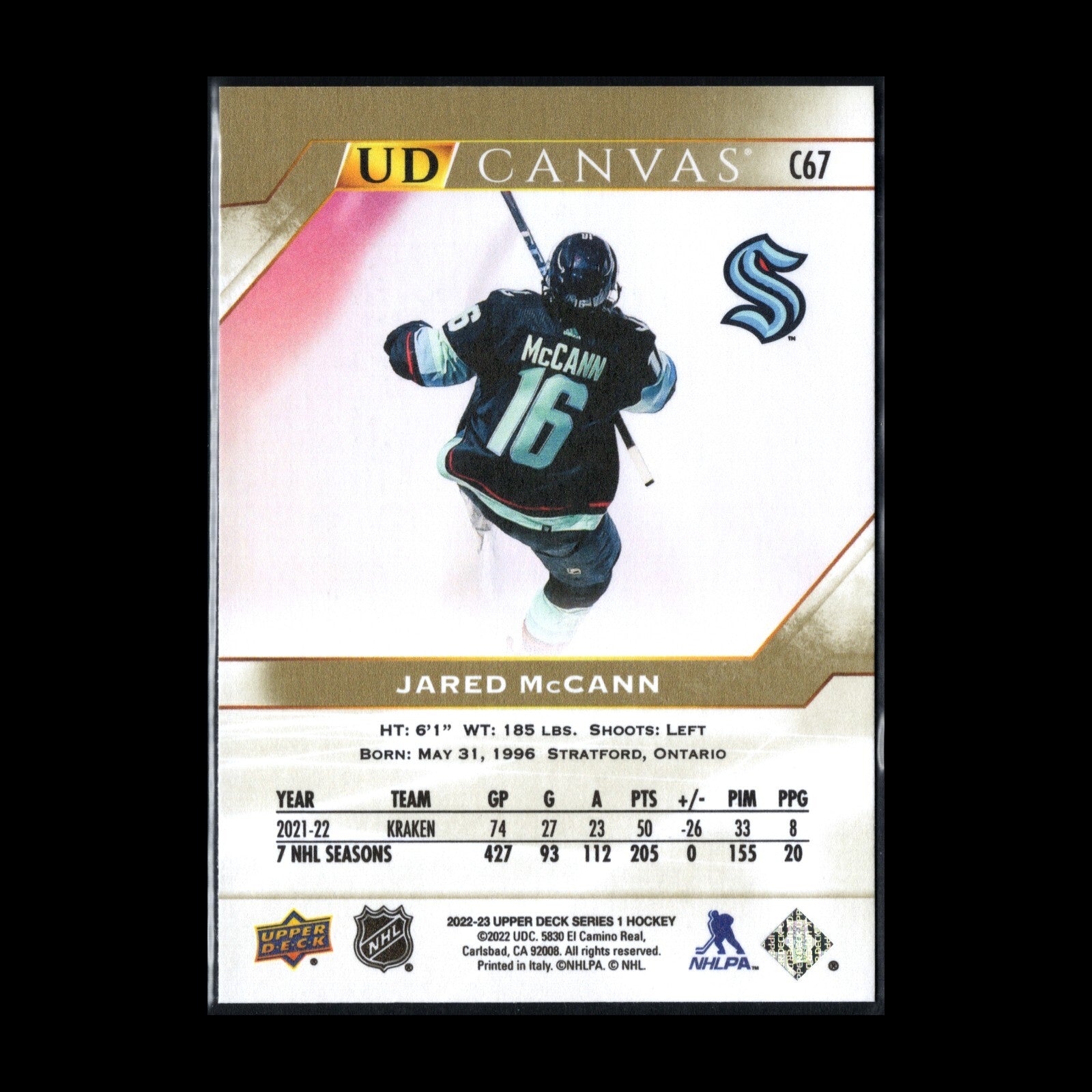 2022-23 UD Series 1 JARED McCANN #C67 UD Canvas - Seattle Kraken