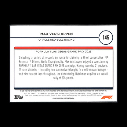 2024 Topps Chrome Formula 1 MAX VERSTAPPEN #145 Grand Prix Winner