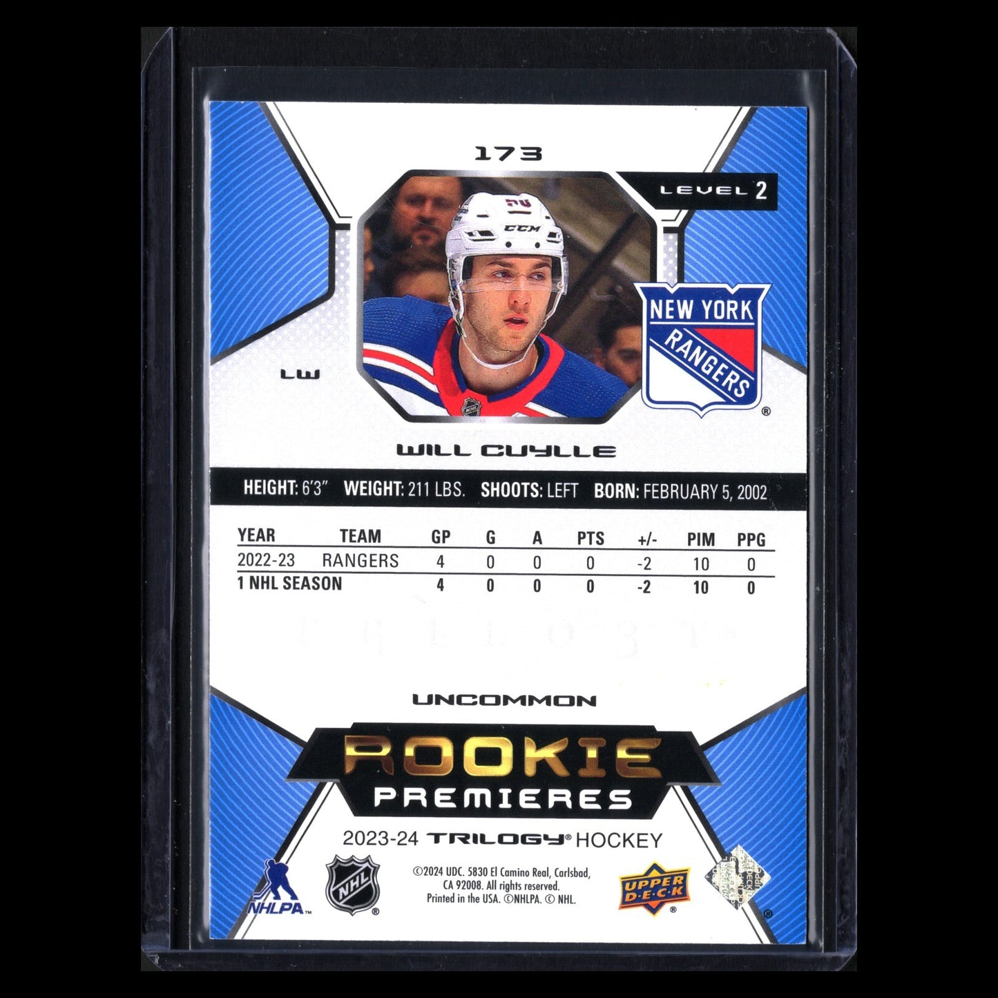 2023-24 UD Trilogy WILL CUYLLE #173 Uncommon Rookie Premieres Level 2 /699