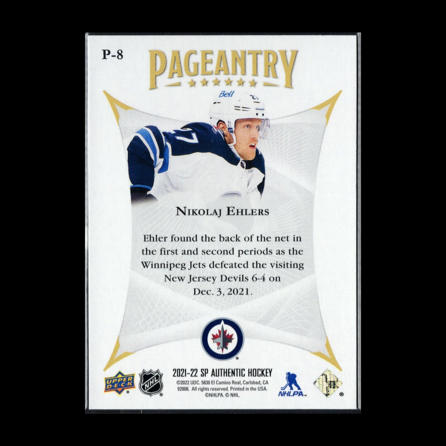 2021-22 UD SP Authentic NIKOLAJ EHLERS #P-8 Pageantry - Winnipeg Jets