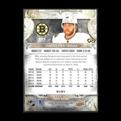 2024-25 UD Artifacts DAVID PASTRNAK #81 Ruby /499 - Boston Bruins