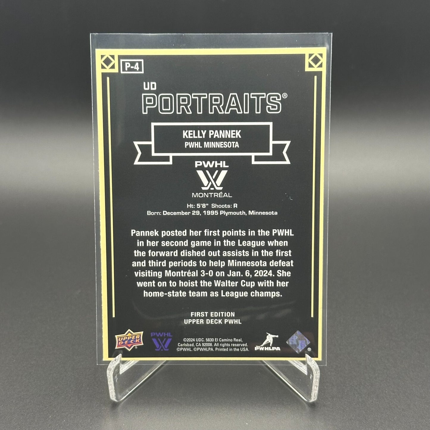 2024-25 UD PWHL KELLY PANNEK #P-4 UD Portraits - 1st EDITION!