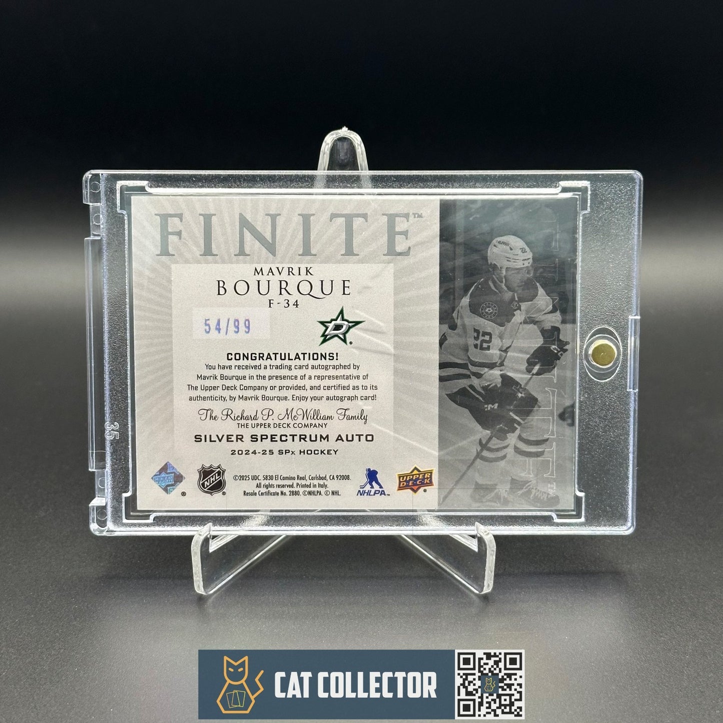 2024-25 UD SPx MAVRIK BOURQUE #F-34 Silver Spectrum Auto RC /99