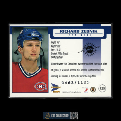 2003-04 Pacific Prism RICHARD ZEDNIK #125 Authentic Game-Worn Jersey /1185