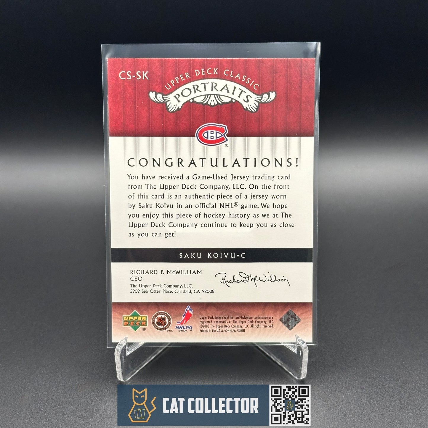 2003-04 UD Classic Portraits SAKU KOIVU #CS-SK Stiches Jersey