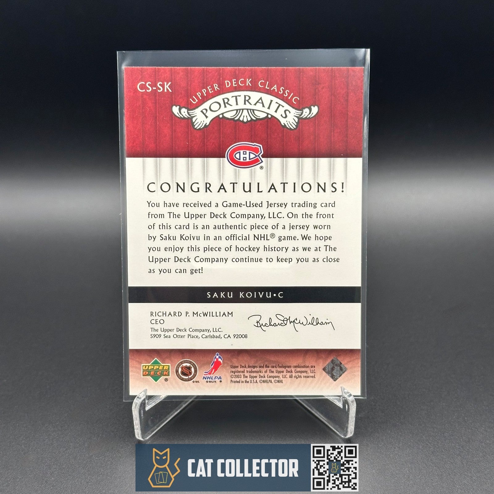 2003-04 UD Classic Portraits SAKU KOIVU #CS-SK Stiches Jersey