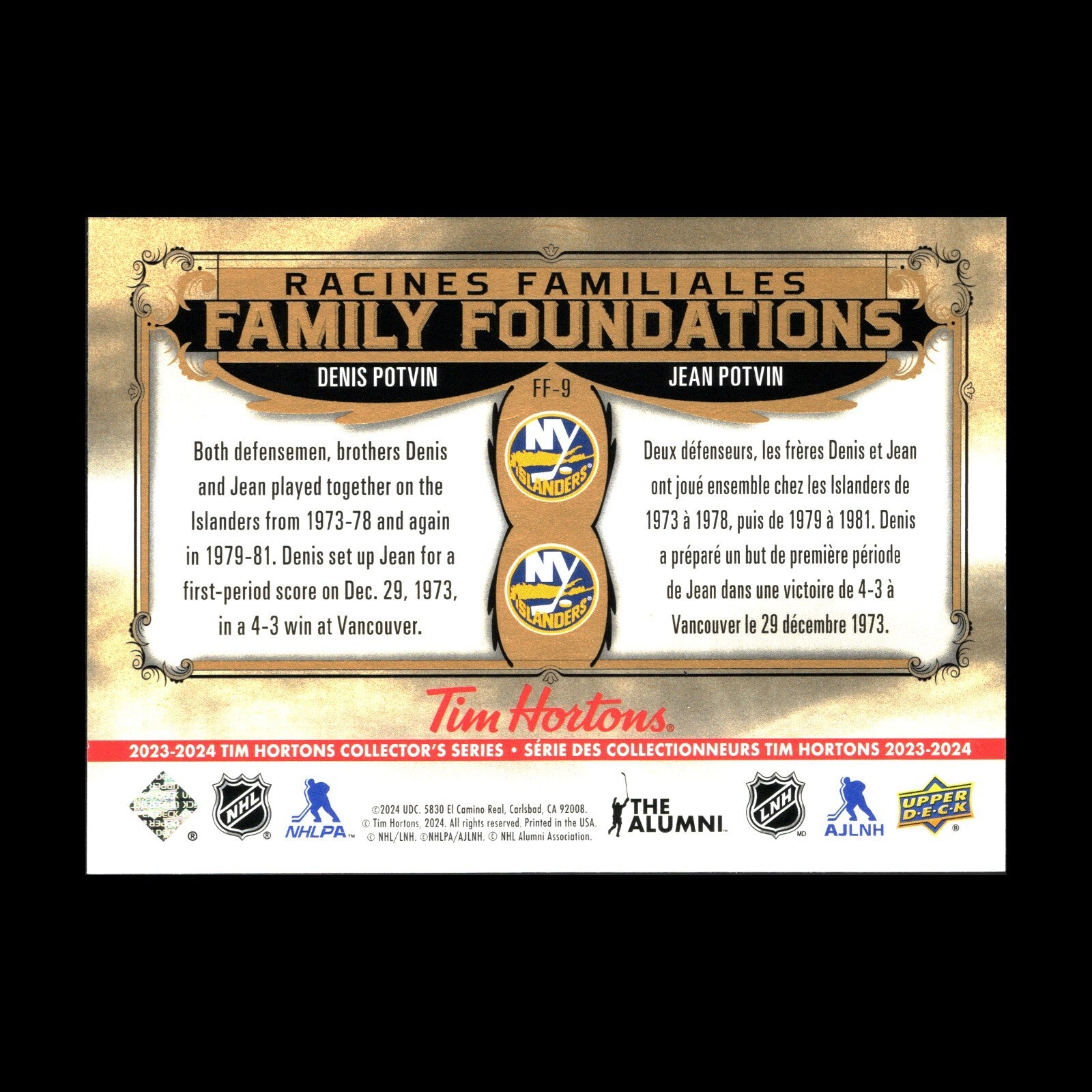 2023-24 UD Tim Hortons DENIS & JEAN POTVIN #FF-9 Family Foundations
