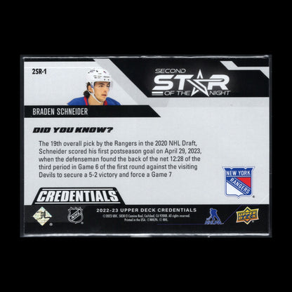 2022-23 UD Credentials BRADEN SCHNEIDER #2SR-1 First Star of the Night Rookie RC