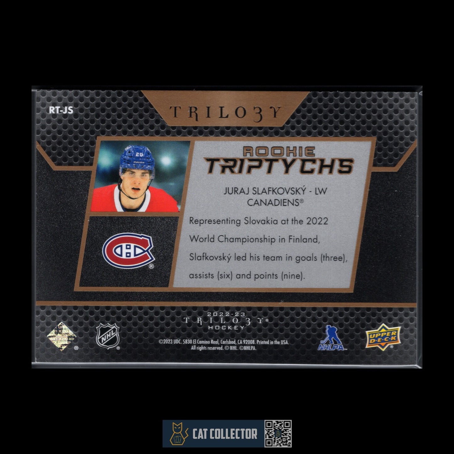 2022-23 UD Trilogy JURAJ SLAFKOVSKY #RT-JS Rookie Triptychs Montreal Canadiens