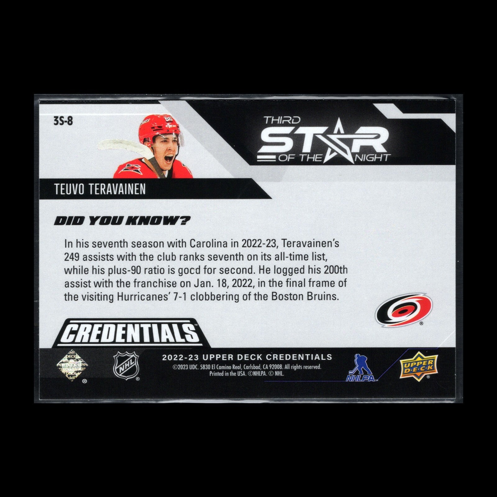 2022-23 UD Credentials TEUVO TERAVAINEN #3S-8 First Star of the Night