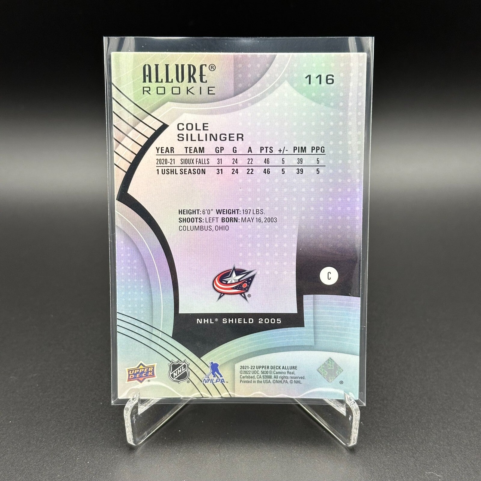 2021-22 UD Allure COLE SILLINGER #116 NHL Shield 1917 RC - Columbus Blue Jackets