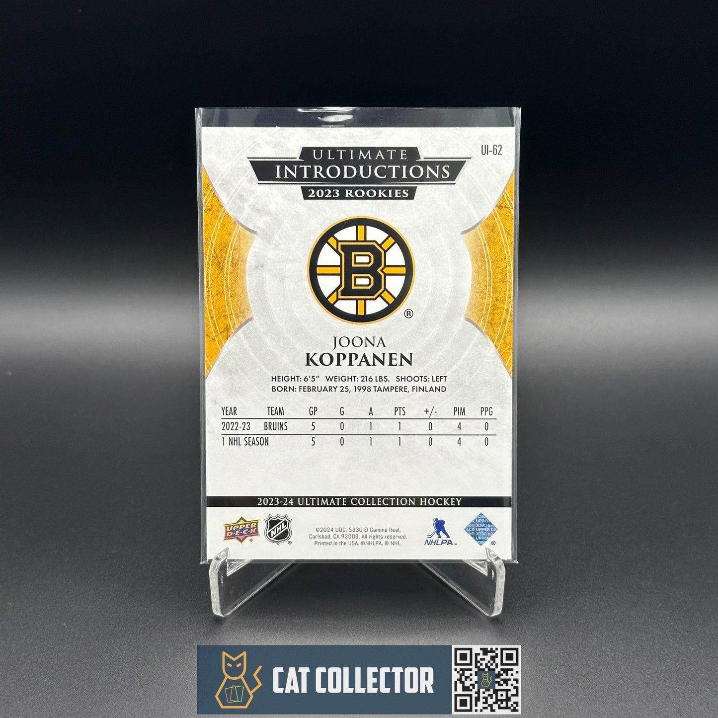 2023-24 UD Ultimate Collection JOONA KOPPANEN #UI-62 Introductions Gold RC /49