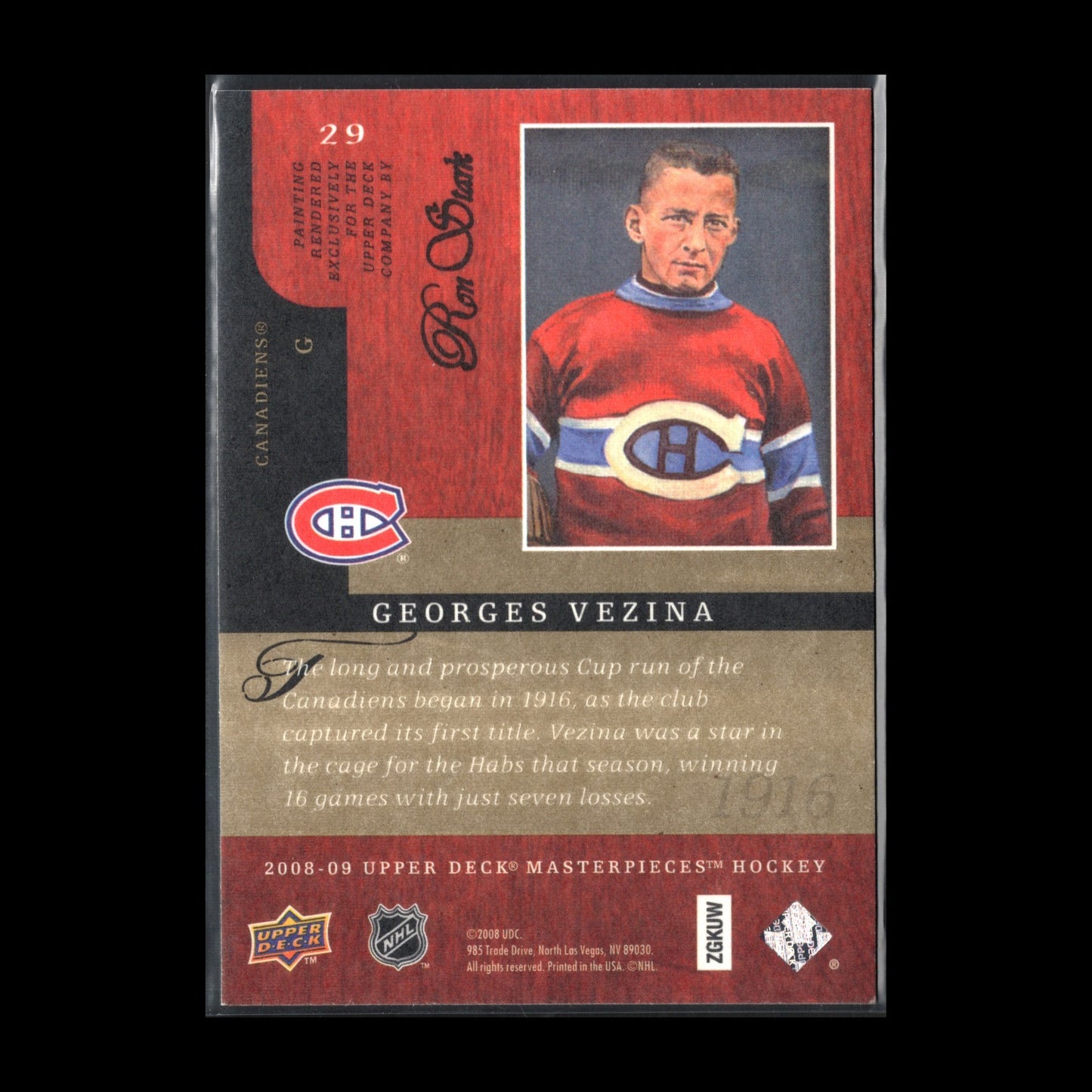 2008-09 Upper Deck Masterpieces Hockey GEORGES VEZINA #29 - Montreal Canadiens