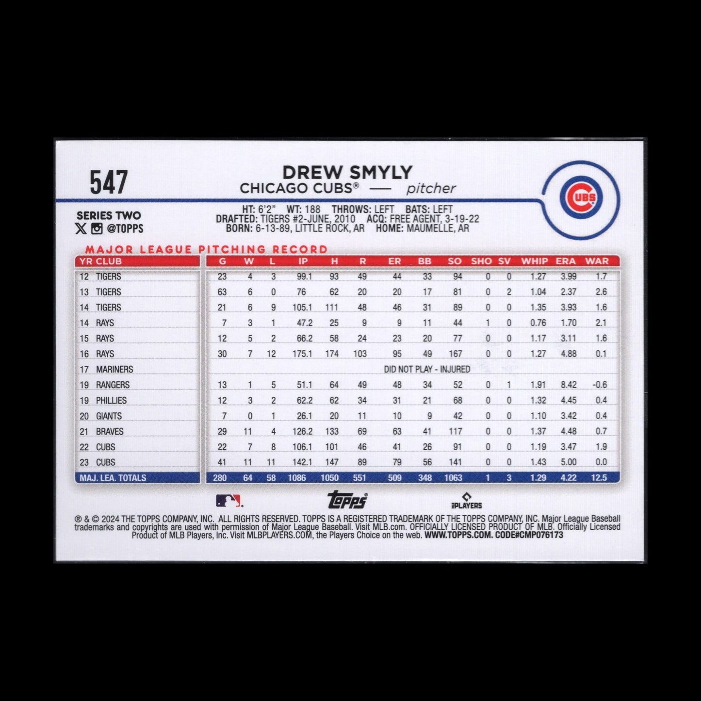 2024 Topps Series 2 DREW SMYLY #547 Rainbow foil - Chicago Cubs