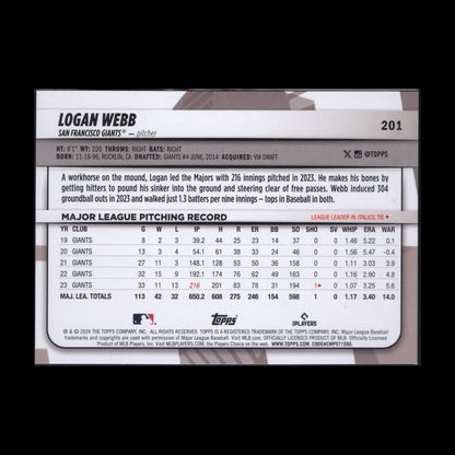 2024 Topps Big League LOGAN WEBB #201 Rainbow foil - San Francisco Giants