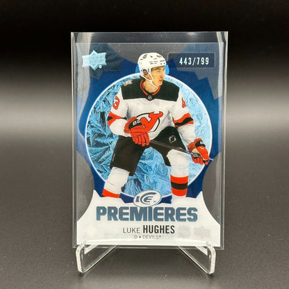 2023-24 UD Ice LUKE HUGHES #245 Ice Premieres Blue Parallel RC 443/799
