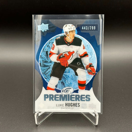 2023-24 UD Ice LUKE HUGHES #245 Ice Premieres Blue Parallel RC 443/799