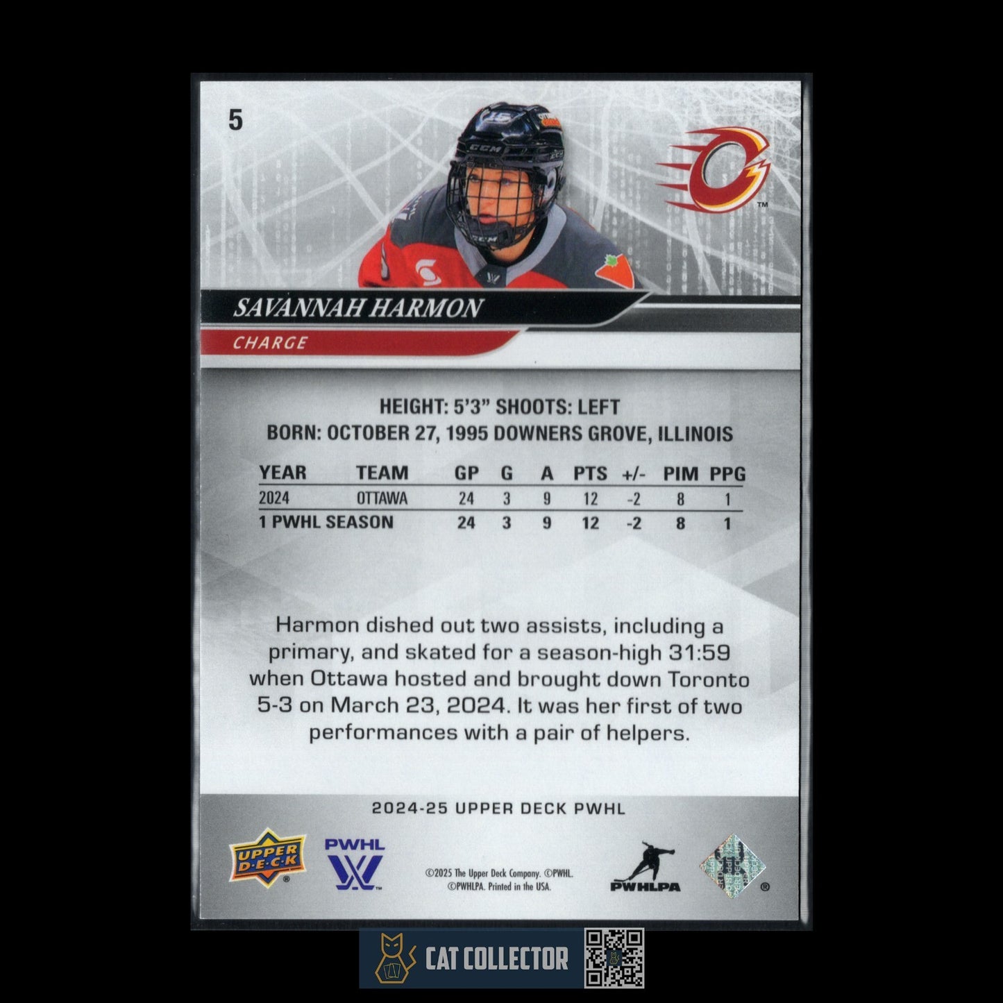 2024-25 UD PWHL SAVANNAH HARMON #5 UD Exclusives /100 - Ottawa Charge