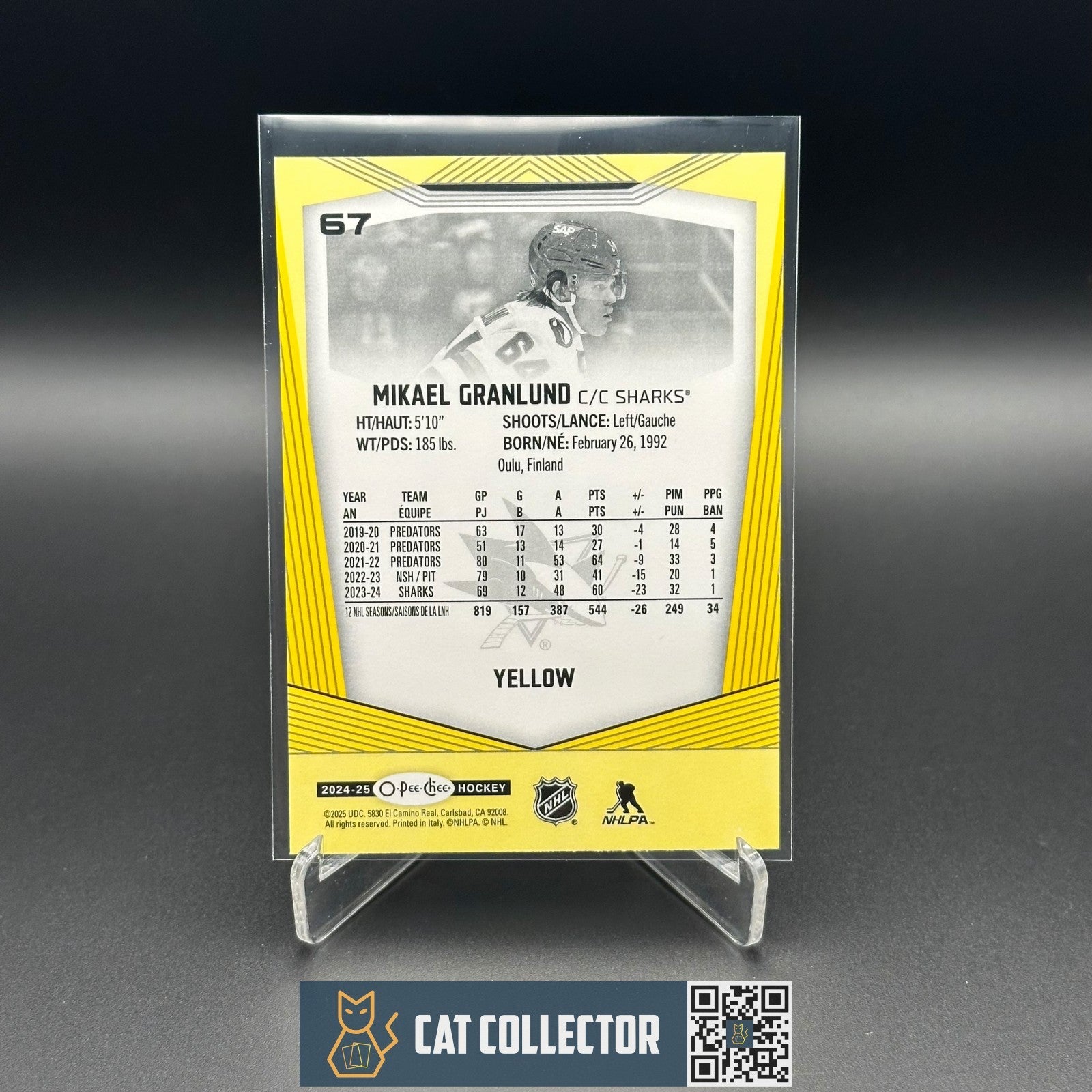 2024-25 O-Pee-Chee MICHAEL GRANLUND #67 Yellow border - San Jose Sharks