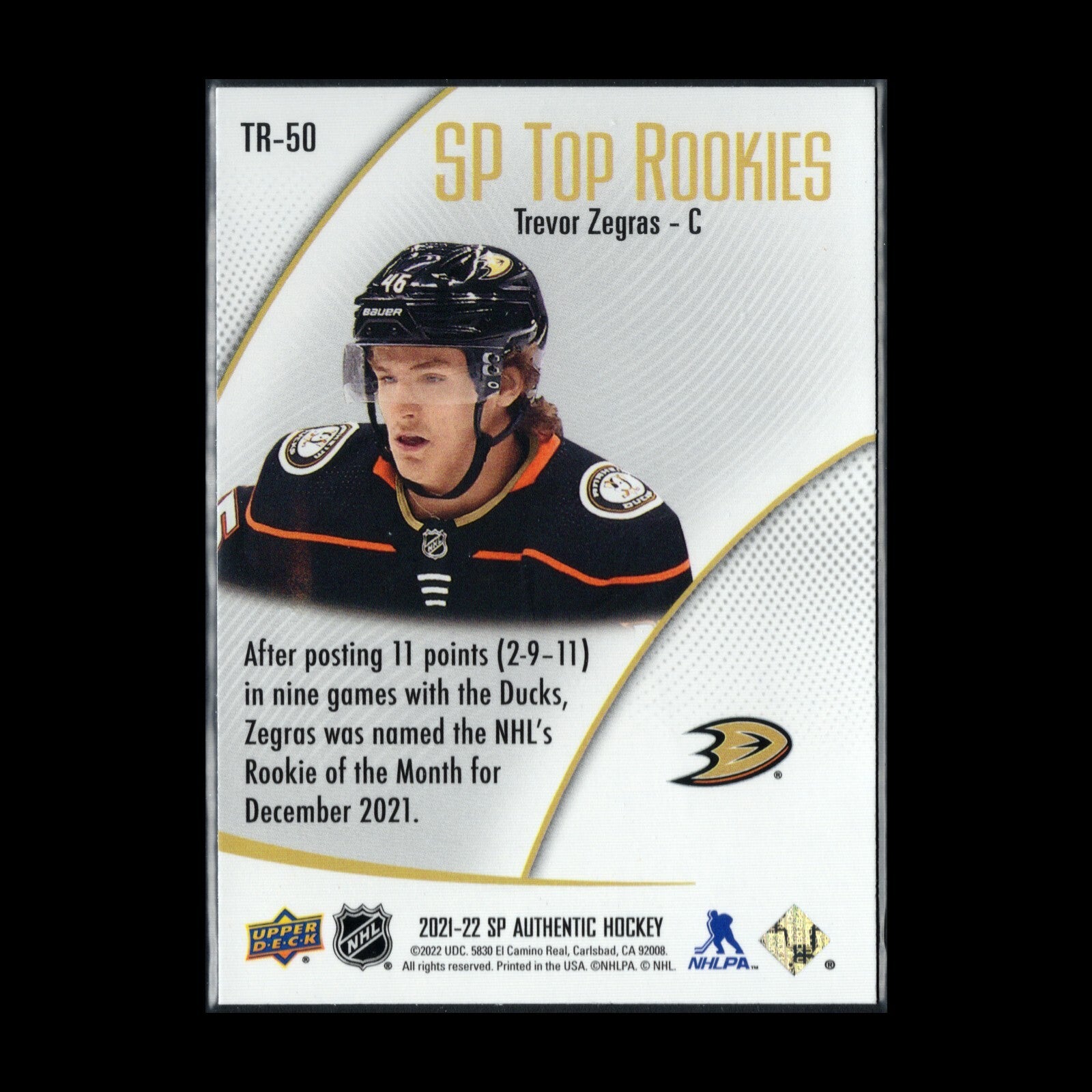 2021-22 UD SP Authentic TREVOR ZEGRAS #TR-50 SP Top Rookies RC