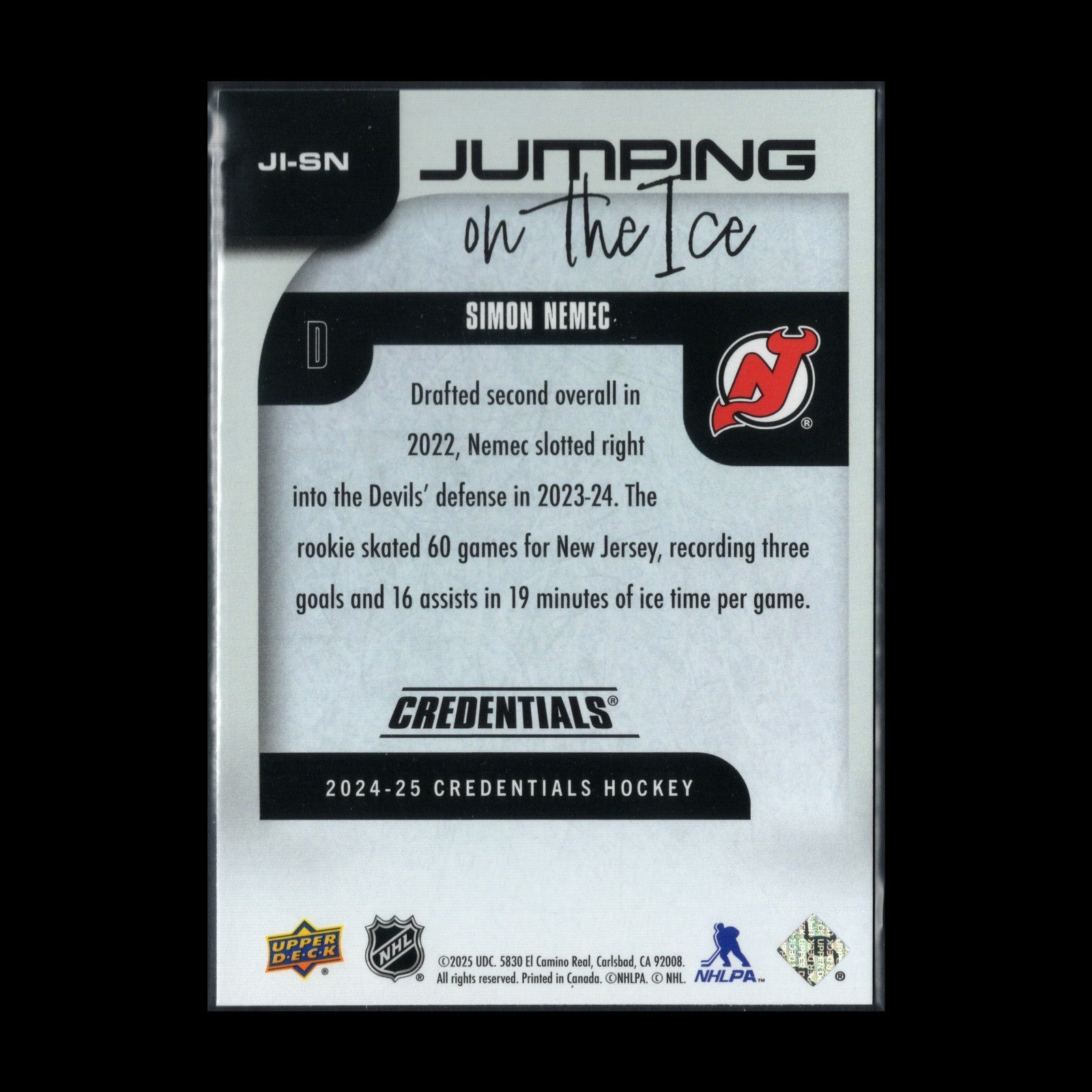 2024-25 UD Credentials SIMON NEMEC #JI-SN Jumping on the ice - New Jersey Devils