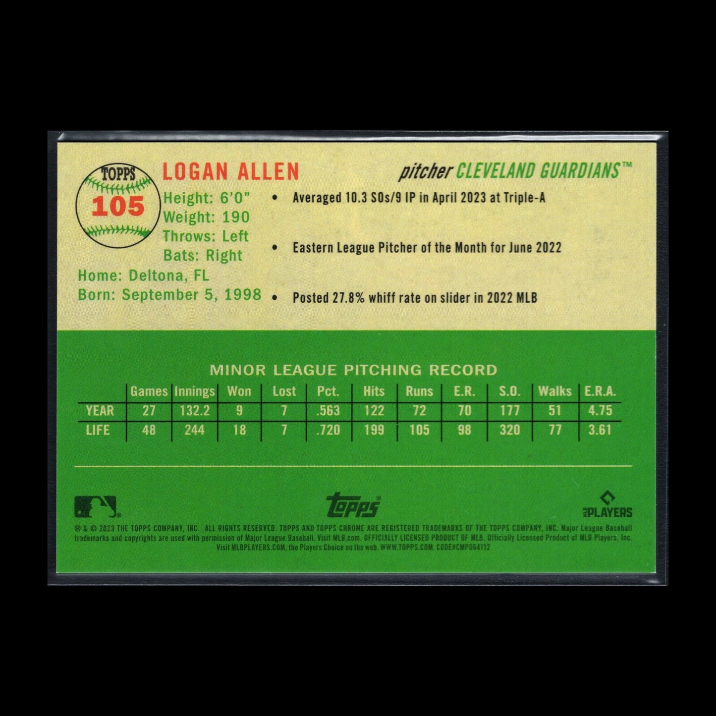 2023 Topps Chrome Platinum LOGAN ALLEN #105 Rookie Topps Refractor /499