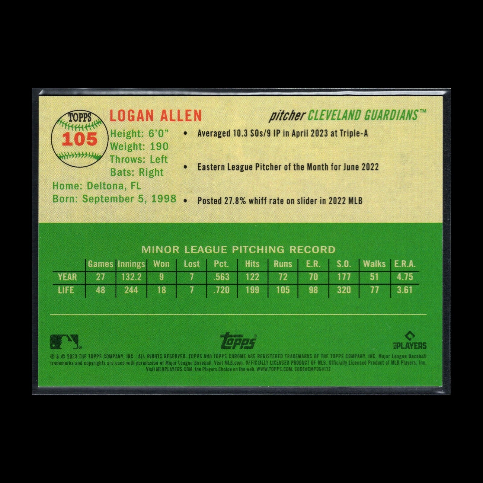 2023 Topps Chrome Platinum LOGAN ALLEN #105 Rookie Topps Refractor /499