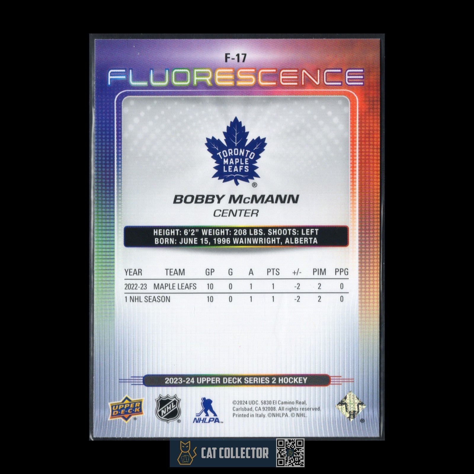 2023-24 UD Series 2 BOBBY MCMANN #F-17 Fluorescence red RC Rookie