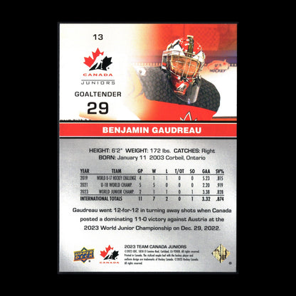 2023 Upper Deck Team Canada Juniors BENJAMIN GAUDREAU #13