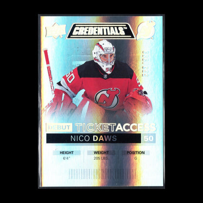 2021-22 UD Credentials NICO DAWS #105 Debut Ticket Access RC 553/999 - NJ Devils