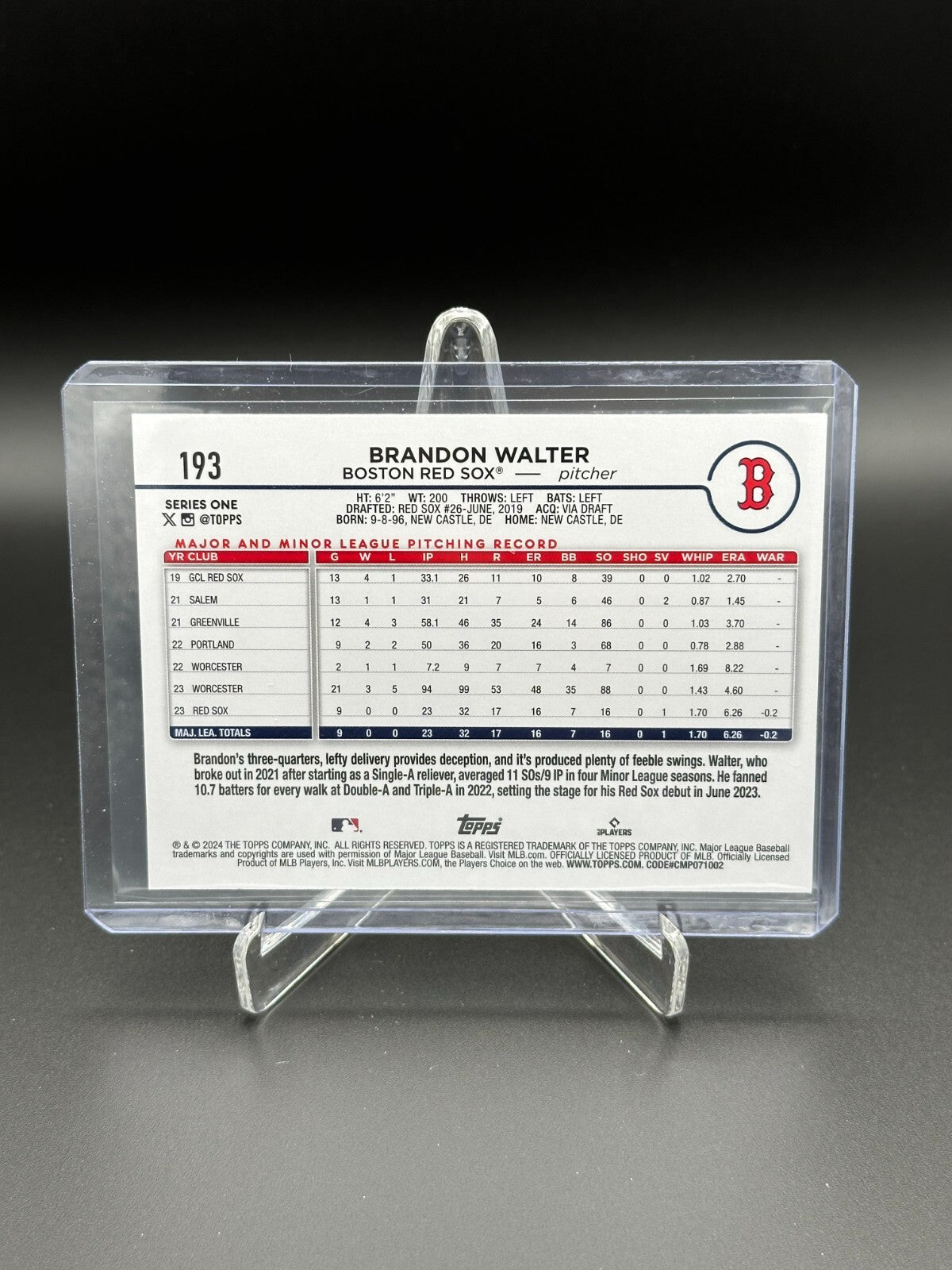 2024 Topps Series 1 BRANDON WALTER #193 Rookie Blue parallel