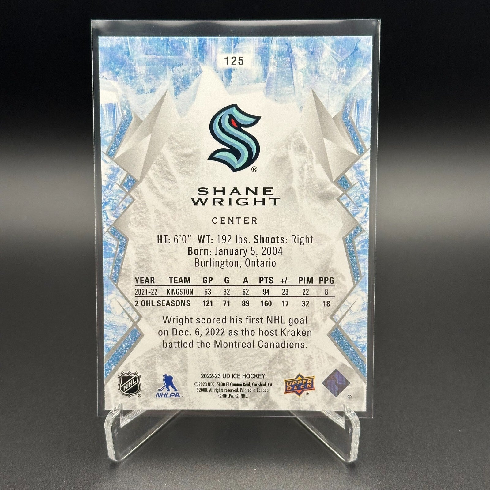2022-23 UD Ice SHANE WRIGHT #125 Rookie RC - Seattle Kreaken